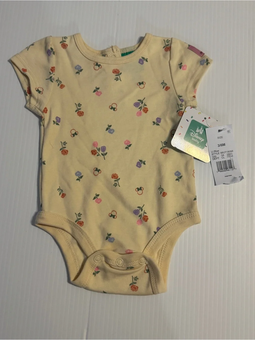 Disney Baby Minnie Mouse Butter Yellow Floral Bodysuit NWT 3-6 Months